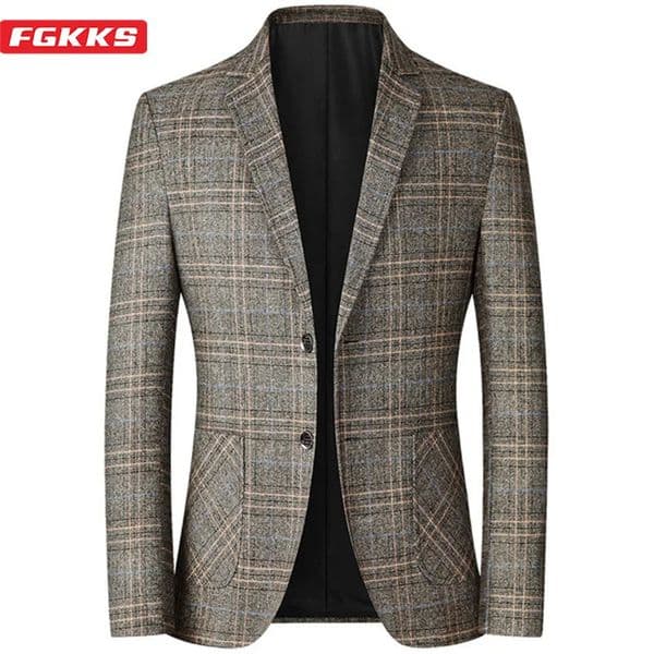 FGKKS Spring Autumn Blazers mens ultra-thin fit British plaid formal suit jacket party wedding business casual jacket men 241022