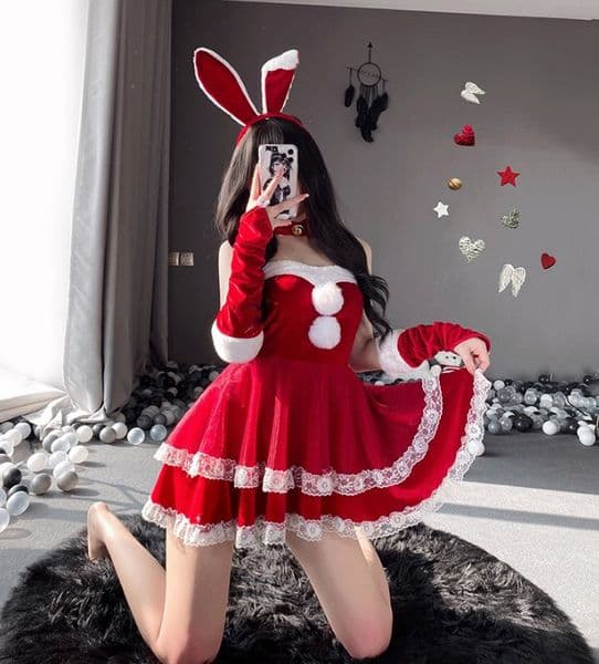 Casual Dresses Women Christmas Santa Claus Cosplay Costume Winter Off Shoulder Dress Tube Dresses Sexy Red Christmas Dress