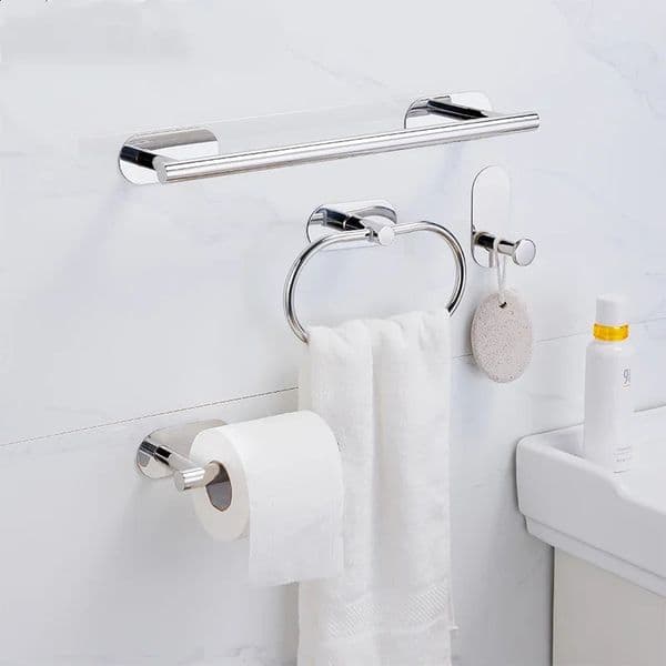No Drilling Chrome Bathroom Accessories Sets Toilet Tissue Roll Paper Holder Towel Rack Bar Rail Ring Robe Hook Hardware 241022