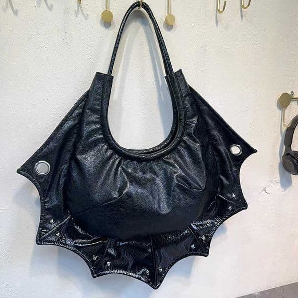 women's bag, fashionable oilskin shoulder bag, street trendy cool bat bag, personalized large capacity versatile handbag 241015
