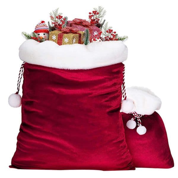 50*70cm Veet Bags with Drawstring Wine Red Large Christmas Gift Sack for Xmas Playing Santa Present Toys Bag