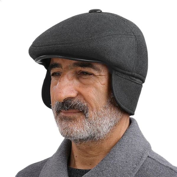 Berets Elderly Autumn Winter Hat Warm Earflap Cap Vintage Flat Caps Elder Man Dad With Ear Flap Beret 241010