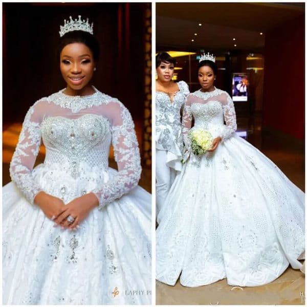 Aso Amazing Ebi Arabic Plus Size Urious Lace Sexy Beaded Crystals Long Sleeves Bridal Dresses Sheer Neck Wedding Gow Cph215
