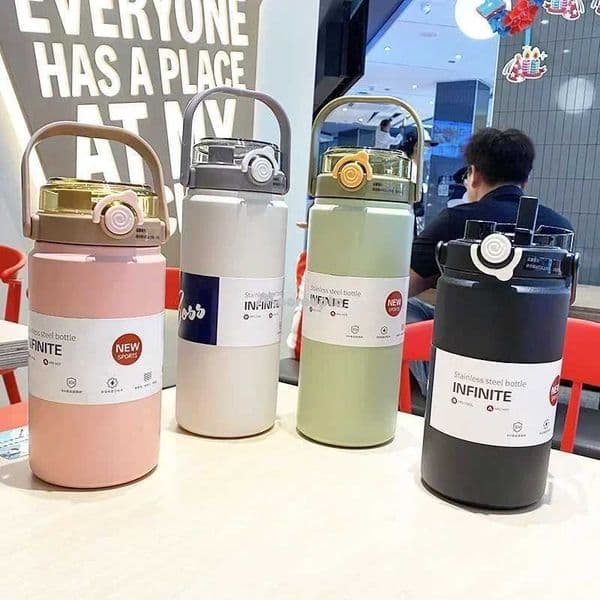 New Arrival 1.2L large capacity hot water bottle with stainless steel hot water bottle vacuum valve cover for maintaining hot and cold cups M241022