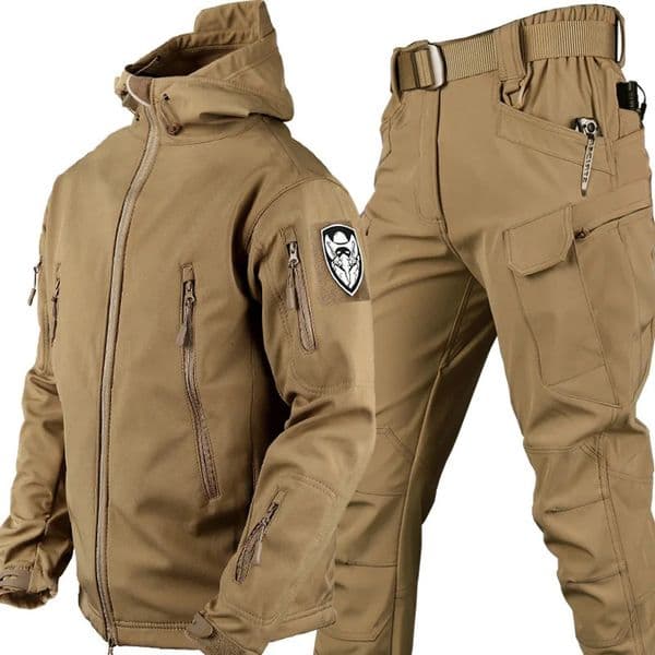 shark skin soft shell autumn and winter plush thick mountain tactical training breathable windproof charging suit 241023