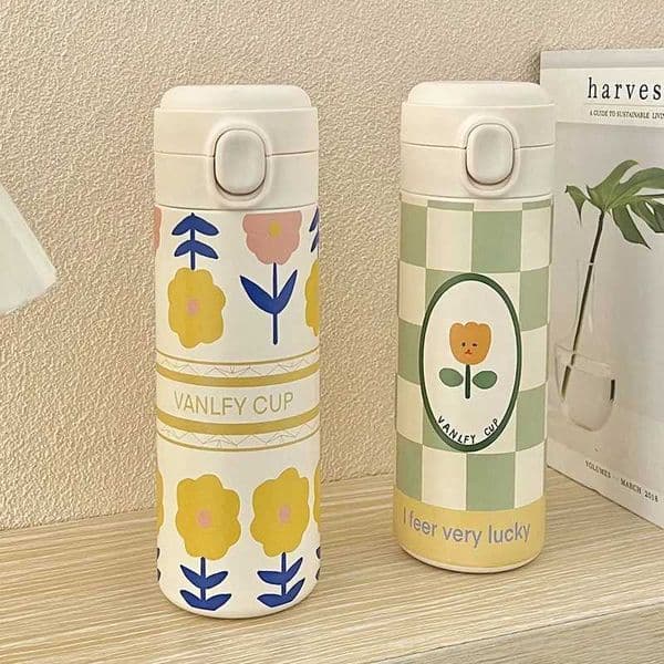New Arrival 500ml household portable vacuum hot cup stainless steel buckle straw leak proof insulated tea cup water bottle gift M241022