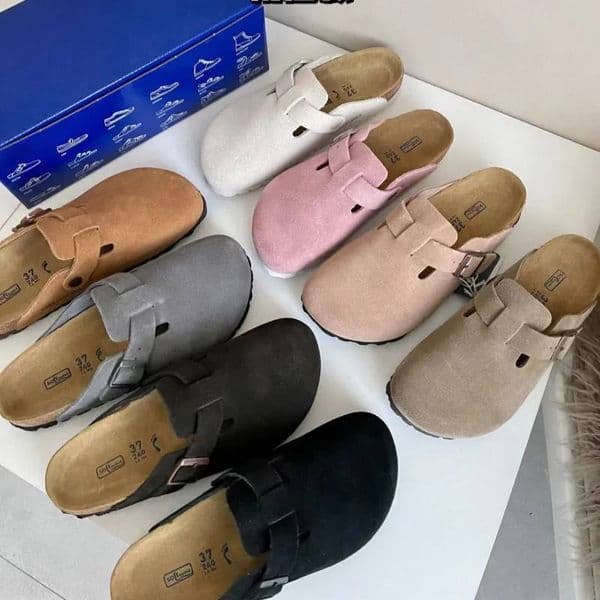 Bostonclogs fur shearg london Soft Footbed Slipper Suede Leather Buckle Strap Shoes Unisex Woody Outdoor Beach Flats winter slippers boston clog with box