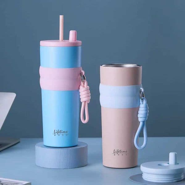 New Arrival 304 stainless steel insulated cup 700ml straw cup with handle portable car cup coffee cup beverage bottle M241022