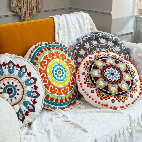 Bohemian style soft cushion cover Moroccan round pillowcase hand woven pillowcase tassel home decoration Macrame soft cushion sofa bed X241022
