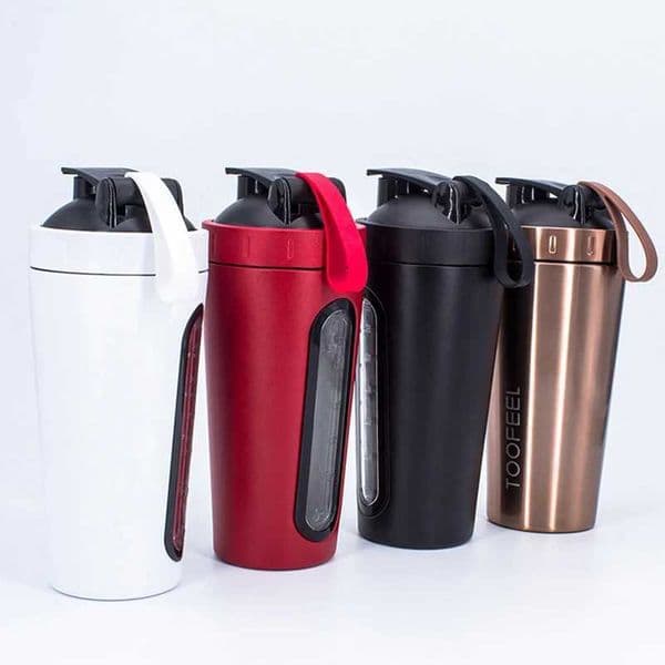 New Arrival 304 stainless steel insulated water bottle vibrating ball cup with window gym protein powder meal replacement sports water bottle M241022