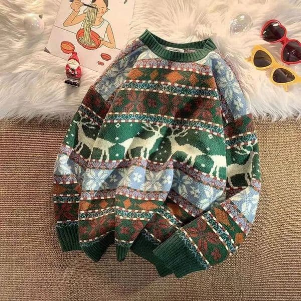 Ugly Christmas Sweater Deer Knitted Oversized Pullovers Soft Warm Quality Harajuku Festival ONeck Vintage Casual Mens Clothing 241022