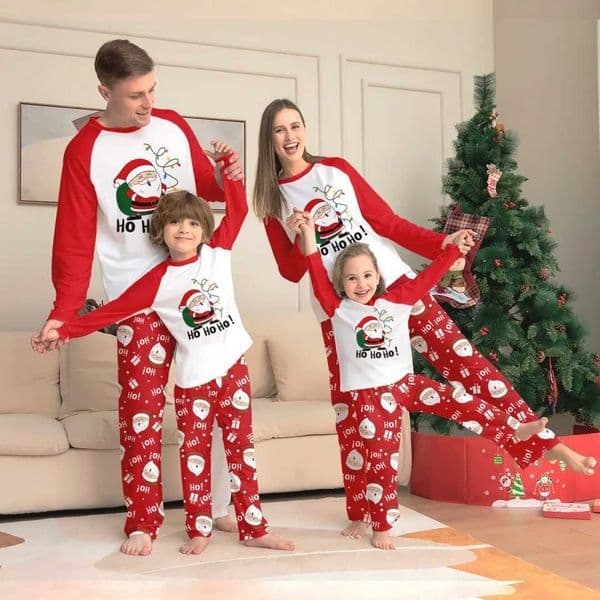 New Santa Claus Printing Mother Father Child Matching Clothing Set Baby Dog Combo Warm 2-piece Set Sleepwear Family AppearanceW241022