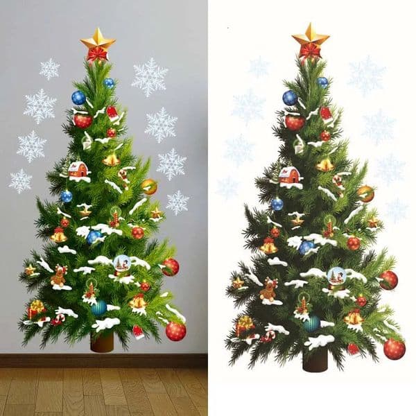 Christmas Tree Wall Stickers Glass Stickers Christmas Tree Snowflake Window Stickers Christmas Decorations Home Wall Decorations Navidad 241023