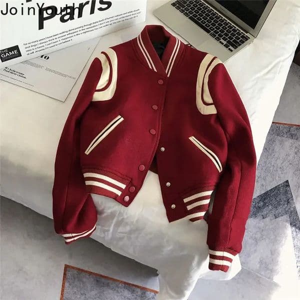 Womens Clothing Fashion Jacket Womens Thick Casual Red Baseball Uniform Ropa Mujer Loose Korean Oversized Coat Y2k Top 241024