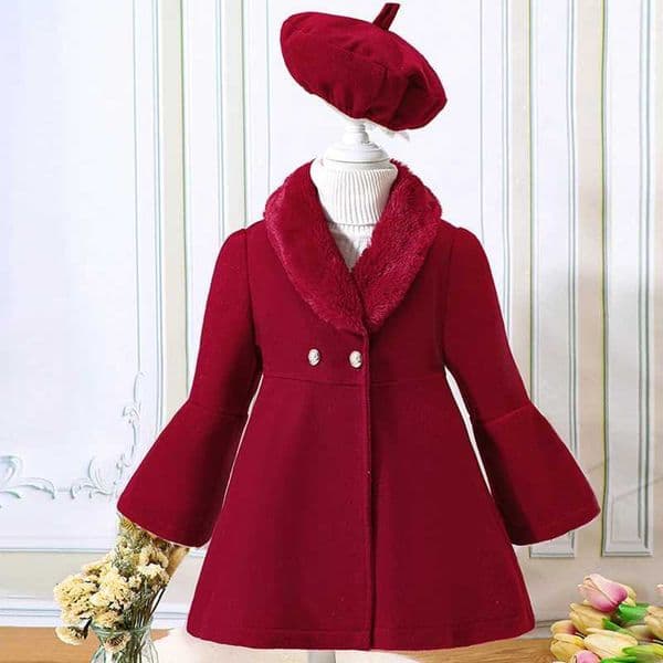 New childrens clothing suitable for small and medium-sized girls winter sled solid color decal fur collar wool warm jacket W241023