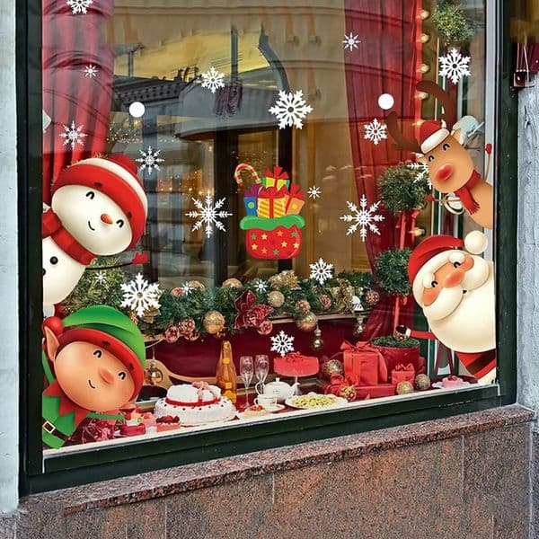 Christmas Window Static Stickers Cartoon Santa Claus Snowman Elk Christmas Bell Glass Wall Stickers Merry Christmas and Happy Year 241023