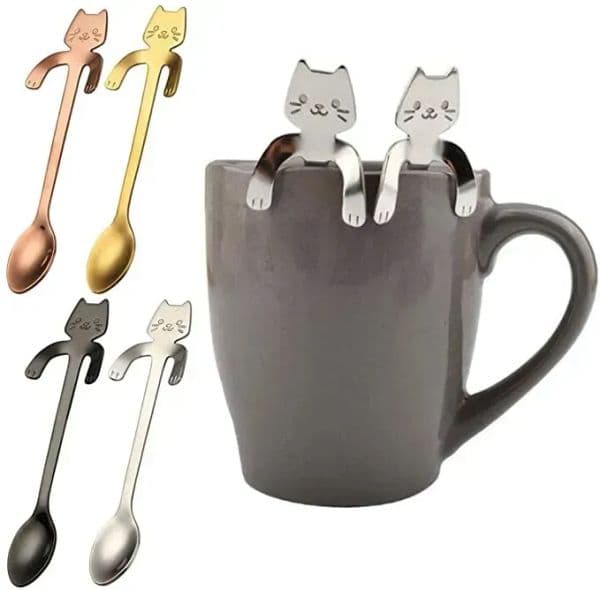 Cat Tea Spoon Set for Coffee Lovers Long Handle Drinking Tools Kitchen Gadget Flatware Elegant Stainless Steel Spoons