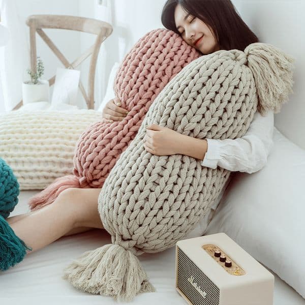 Pillow Cross-border creative candy futon pillow waist rests Nordic design handmade woolen sofa cushion cushion solid color cushion