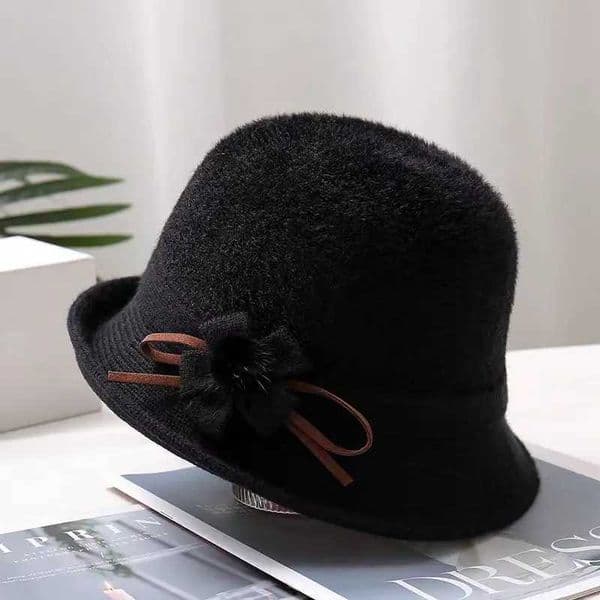 Hat WomenS Fall And Winter Splicing Mink Velvet Basin Hat Mother Elegant Bowler Hat Fashion Flower Hairball Fisherman HatX241025