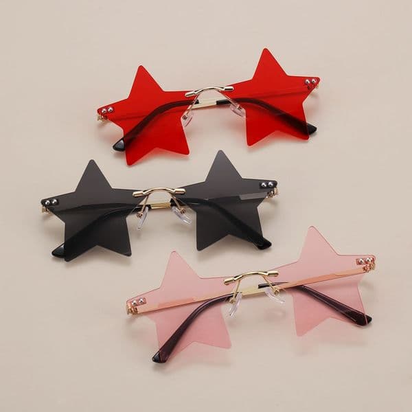 Rimless Star Shape Sunglasses Trendy Sun Glasses for Women Men Party Glasses Funny Pentagram Eyewear Christmas Decor Designer Eyeglasses Gifts