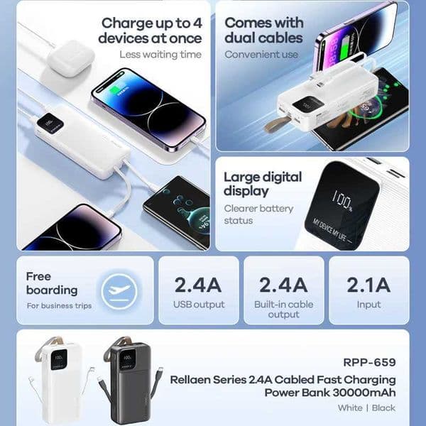 New Arrival REMAX 30000mAh Power Bank Fast Charging Suitable for iPhone 16 Pro MAX 15 iPad Oneplus Tablet Portable Charger 20000mAh Power Bank Z241026