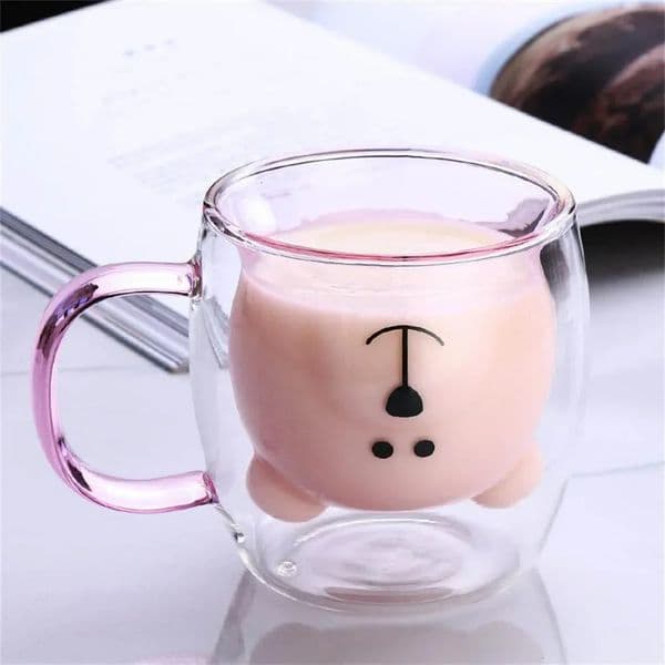 3D Bear Creative Transparent Heat Resistant Double Glass Cup Coffee Cup Milk Juice Tea with Handle Christmas Childrens Gift 241024