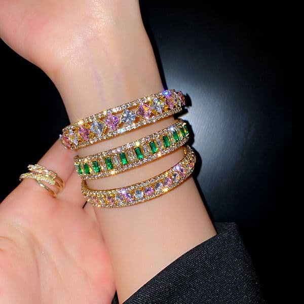 Fashion Wedding Bracelet Luxury Gold Cubic Zircon Crystal Women Men Party Bangle Gift Bracelet Jewelry