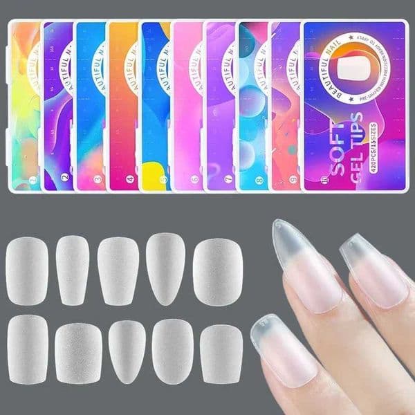 420 pcs/box matte full cover pressing nail almond square coffin French acrylic false soap nail extension soft gel tip W241026