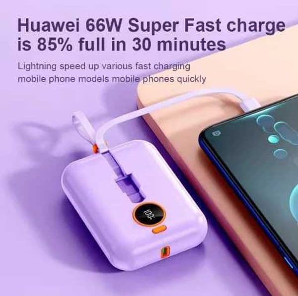 Hot Sale 66W fast charging mini power pack with built-in cable 20000mAh compact portable power bank PLY T241026