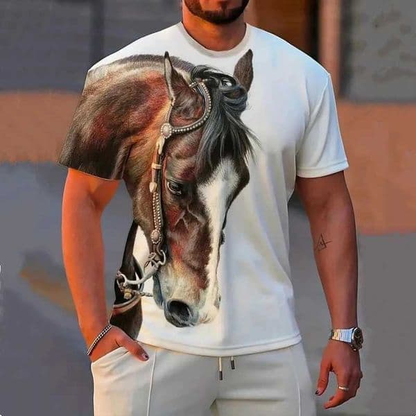 Fashion Mens T-Shirt 3d Horse Print Quick Dry Short Sleeve Tees Summer Casual Man Clothing Tops Loose Oversized T-Shirt For MenX241025
