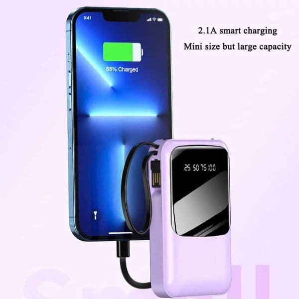 Hot Sale Built in cable phone charger power pack 20000mah with LED digital display screen used for fast charging of mobile phones PowerBank Universal T241026