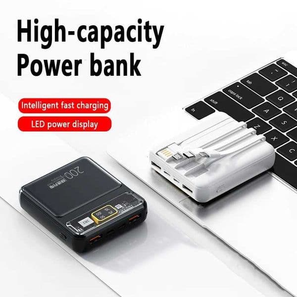 4-in-1 cable mobile power pack 20000mAh large capacity external battery mini portable power pack for fast charging M241026