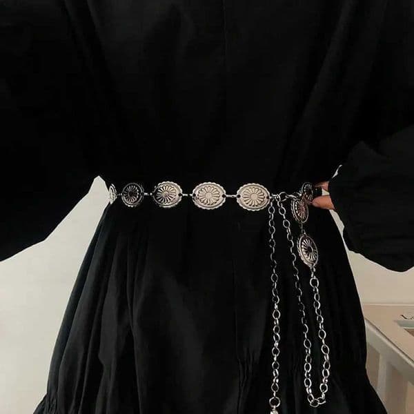 Retro ethnic style metal bohemian waist belt for women high-end silver metal chain belt W241025