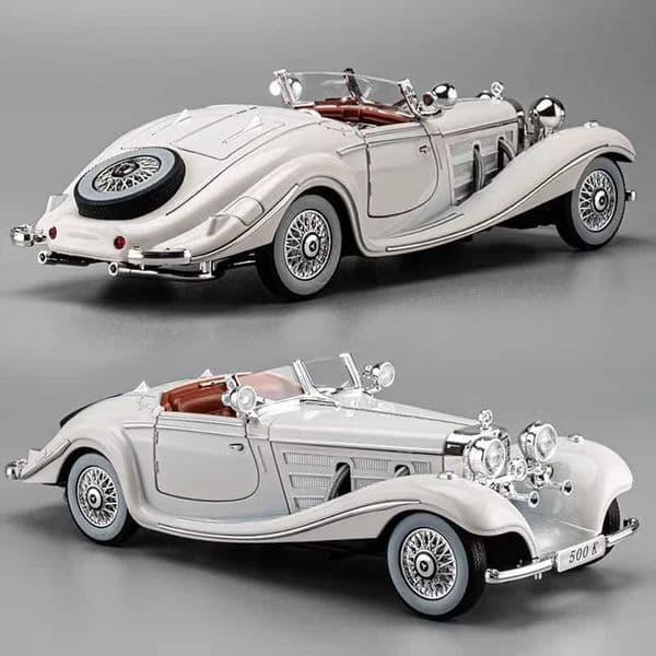 New Arrival 1/24 1936 Benzs 500K Alloy Car Model Diecast Metal Classic Vehicle Car Model Simulation Sound and Light Collection Kids Toy Gift T250311