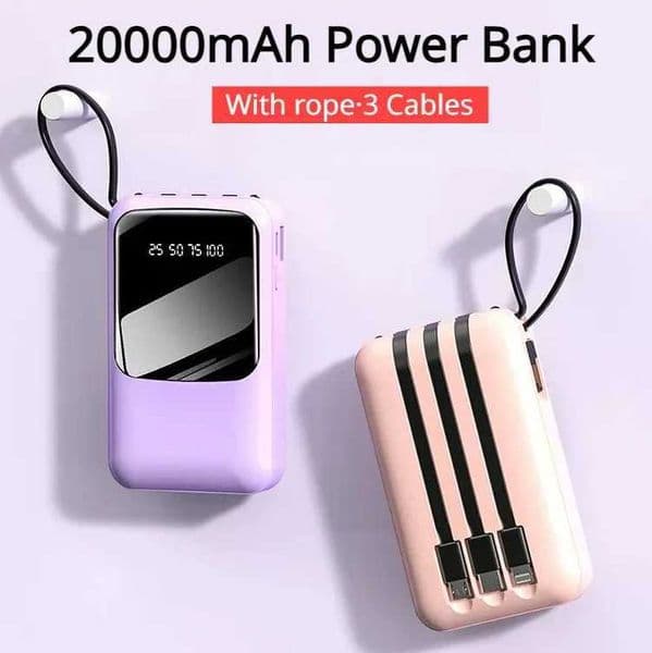 New Arrival Built in cable phone charger power pack 20000mah with LED digital display screen used for fast charging of mobile phones PowerBank Universal Z241026