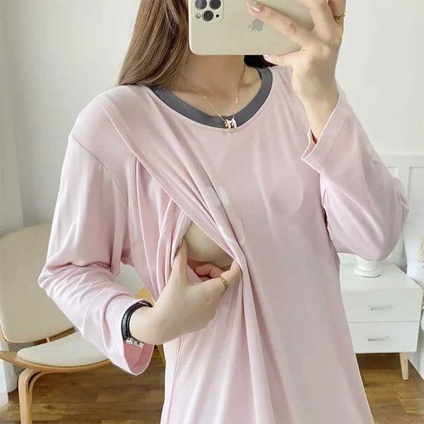 Nursing Sleep Dress Short Sleeve Modal Postpartum Clothing Feeding Night Light Pregnant Dress Long Summer Style W241026