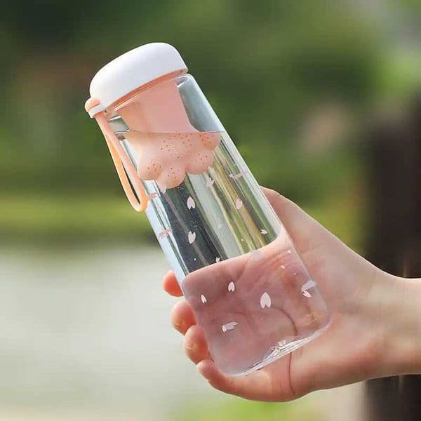 550Ml Creative Cute Cat Claws Plastic Water Bottle with Tea Filter Kawaii Cherry Blossoms Portable Leakproof Sports Water CupXJ241026