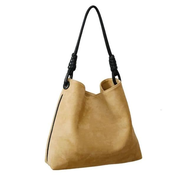 2024 Version of Instagram Large Bag Retro Suede Contrasting Color Single Shoulder Bucket Bag Large Capacity Portable Tote 241025