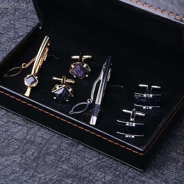 Fashion Jewelry Designer Men's Cuff Links Business 2 Sets Of Necktie Clip Cuffk Set Shirt Sleeve Nail Cuffk Nail Suit Tie Clip Clip High End Gift French Shirt Cufflinks