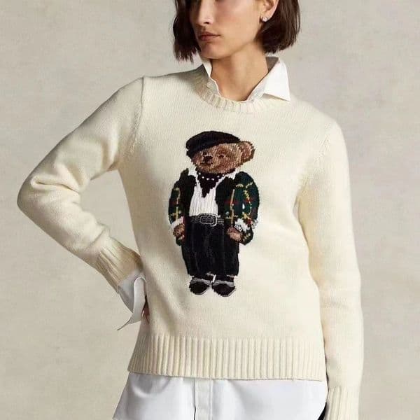 Designer women knitted Pullover Bear Cartoon Top Quty Winter Soft Stretchy Cotton Fashion Casual Jumper Tops Sweater T260228