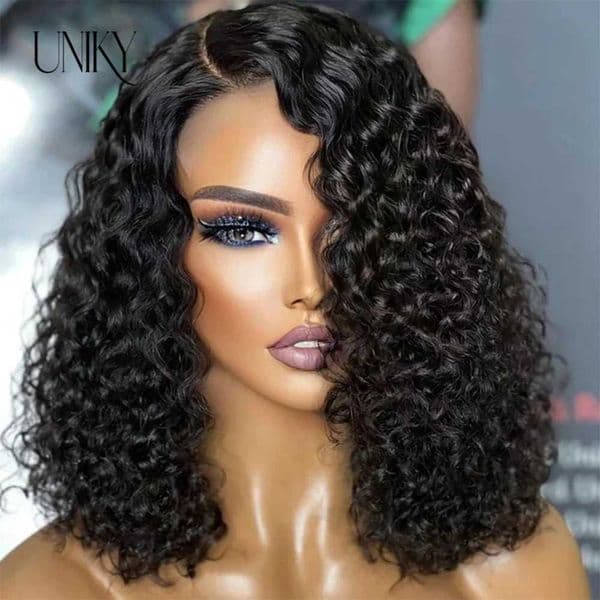 Water wave lace wig 180 density transparent 4x4 chlorinated lace wig suitable for women deep curled Bob wig side T-part wig M241028