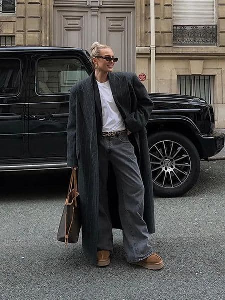 2024 Dark Grey Stripe Woolen Overcoats Women Fashion Lapel Long Sleeves Loose Long Coats 2024 Autumn Lady Commute Office Outwear 241024