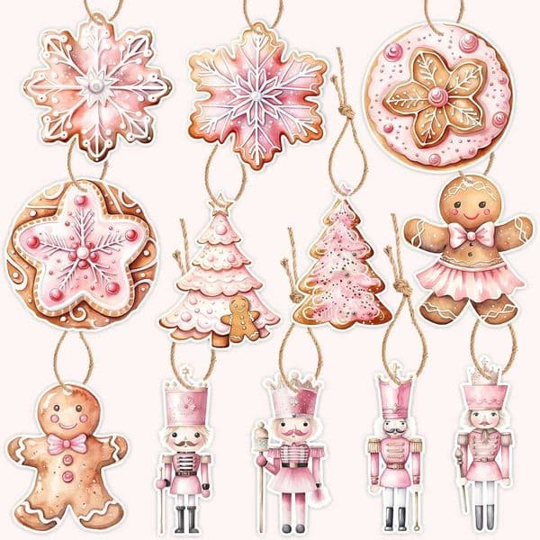 40 pieces/batch of Christmas paper labels pink Santa Claus nutcracker hanging labels Christmas tree decoration DIY gift packaging W241029