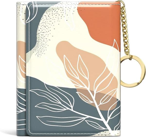 Rouidr ladies' small ultra thin RFID three fold leather hand held storage bag cute front wallet with 7 slots ID card insertion pocket and keychain designer wallet