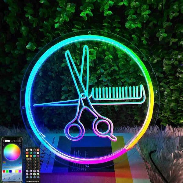 30CM Hair Salon Neon Light LED Light Application Bluetooth RGBIC Dreamy Cutting Neon Light Wall Mounted Night Light Room Bar Neon Light Logo X241028