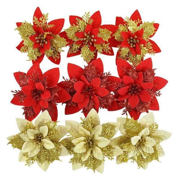 5Pcs Red Flower Christmas Tree Hanging Ornament DIY Xmas Wreath Decor Christmas Decorations For Home New Year Navidad 2024XJ241029