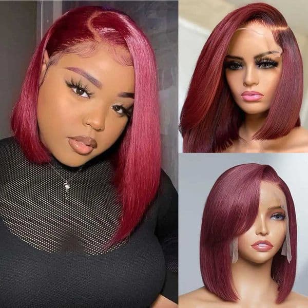 99J Burgundy bob wigs 13x4 lace front wigs 150% pre picked straight short bob wig M241028