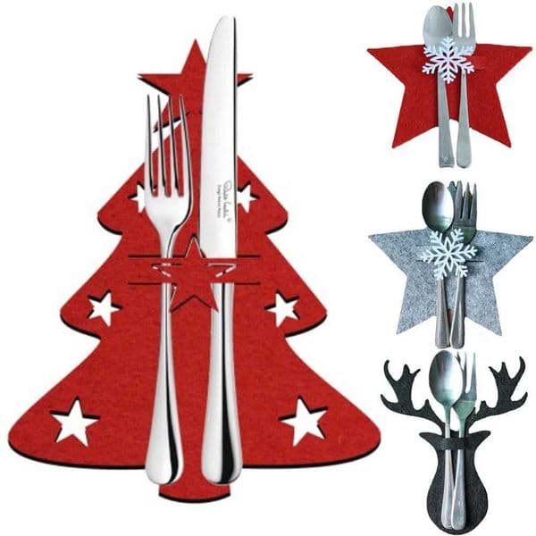 4 pieces of 44 style Christmas knives and forks reindeer Christmas tree pocket cutlery bag non-woven kitchenware organizer dining table decoration W241029
