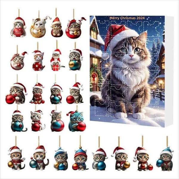 2024 Advent Christmas Cat Countdown Calendar Cute Animal Hanging Decoration 2025 New Year Cartoon Festival Childrens Gifts W241029