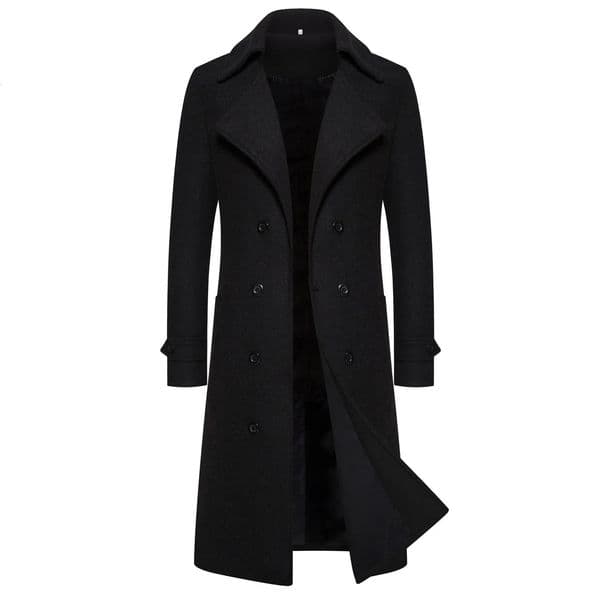 Mens Extra Long Woolen Black Coat Windbreaker Winter Warm Gentleman Coat Jackets Male Elegant Regular Fit Casual Daily Clothing 241024